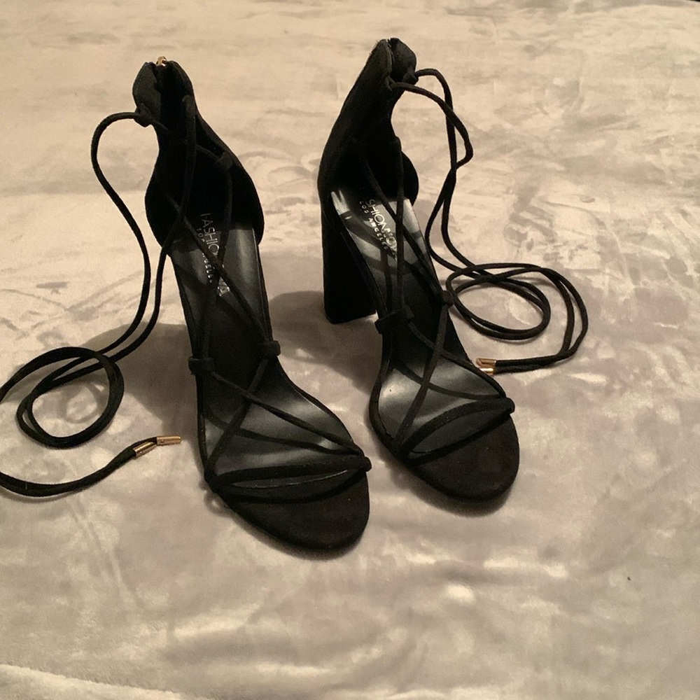 Strapped black heels